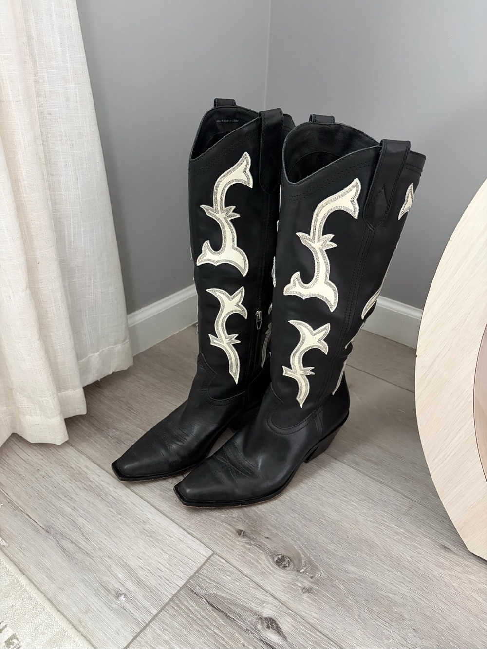 Dolce Vita Black Over-the-Knee Western Boots with White Appliqué